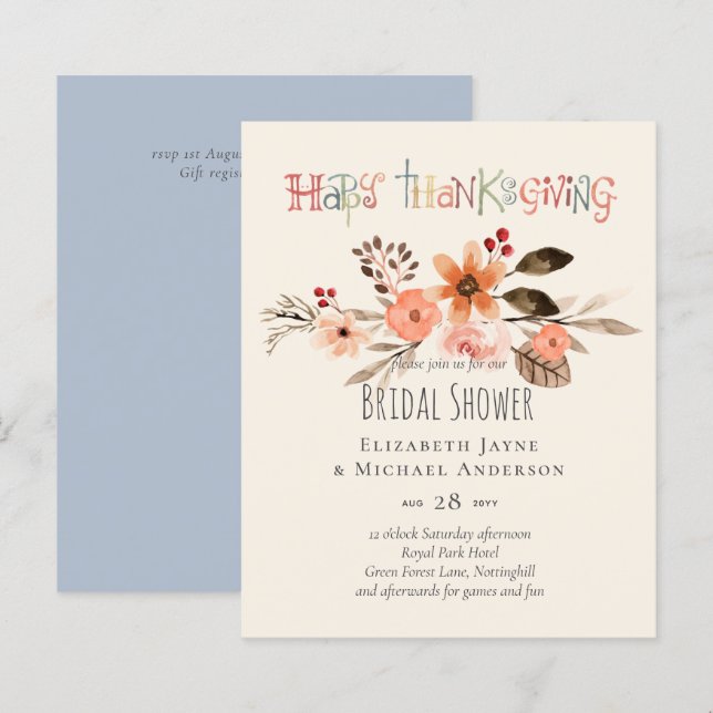 Papier Invitations de mariage Thanksgiving Dusty Blue Ora (Devant / Derrière)