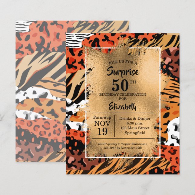 Papier Invitations de Posters de animaux sauvages d'or 50 (Devant / Derrière)
