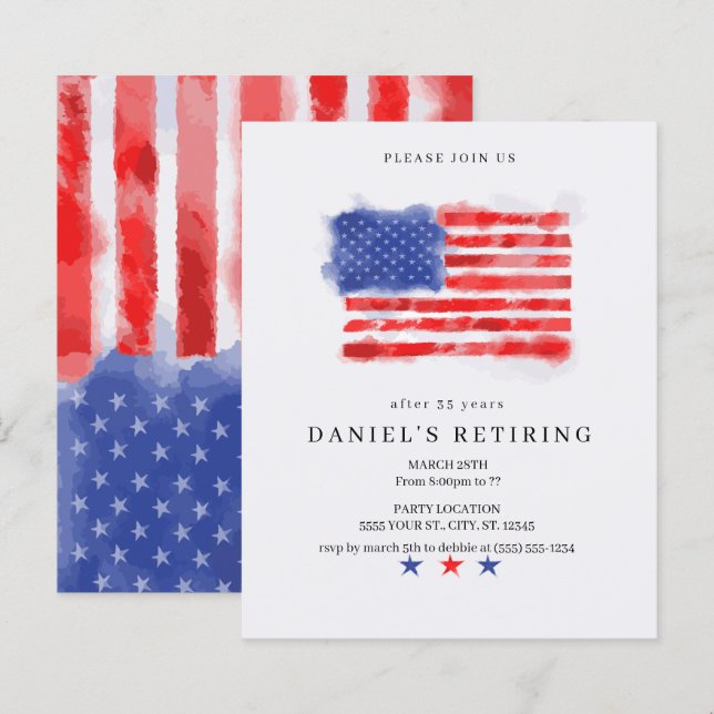 Papier Invitations de retraite du drapeau américain (Devant / Derrière)