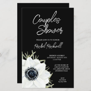 Papier Invitations de Wedding shower Floral Blanc Noir