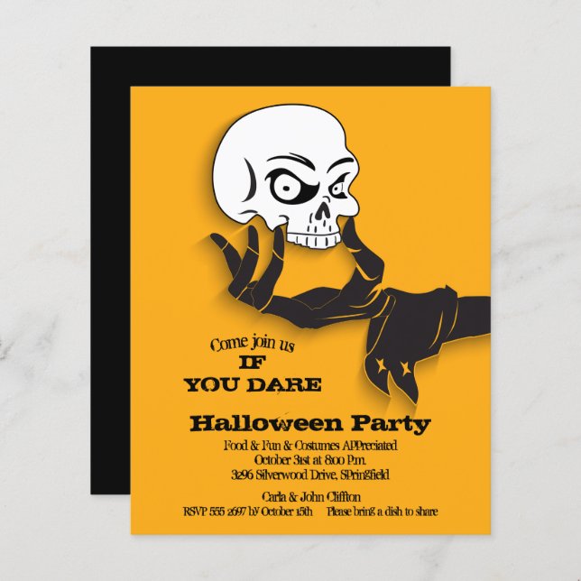 Papier Invitations d'Halloween crâne Déplaisant budget (Devant / Derrière)