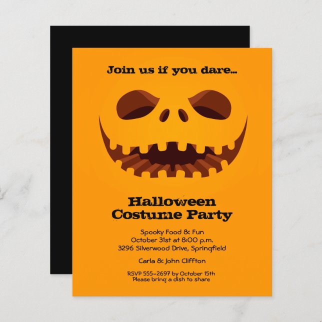 Papier Invitations d'Halloween Jack o' Lantern Budget (Devant / Derrière)