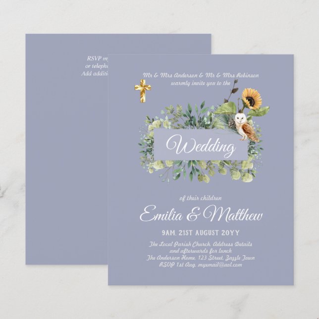Papier Invitations Mariage Catholique Floral Élégant Mode (Devant / Derrière)