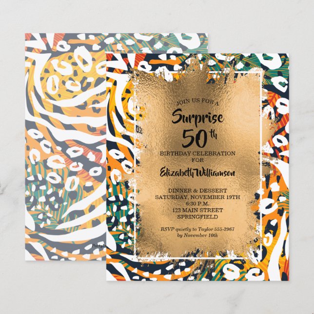 Papier Invitations Posters de animaux du 50e anniversaire (Devant / Derrière)