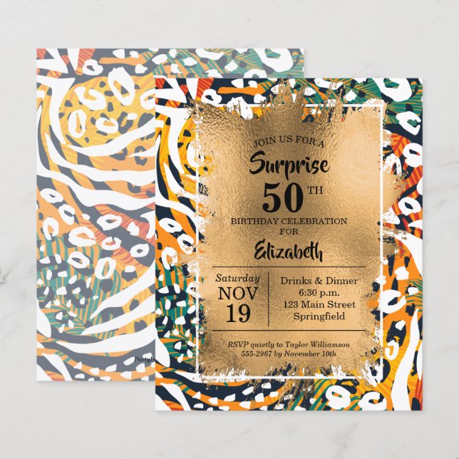 Papier Invitations Posters de animaux du 50e anniversaire (Devant / Derrière)