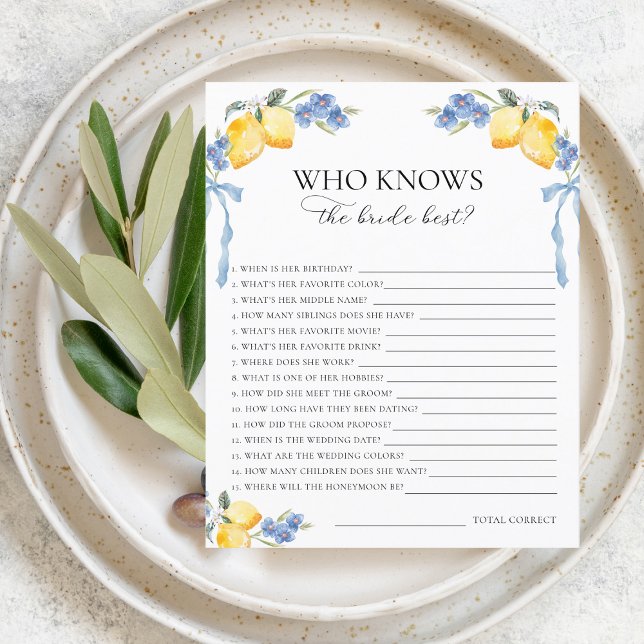 Papier Italian Lemons Bows Who Knows the Bride Best Game (Créateur téléchargé)