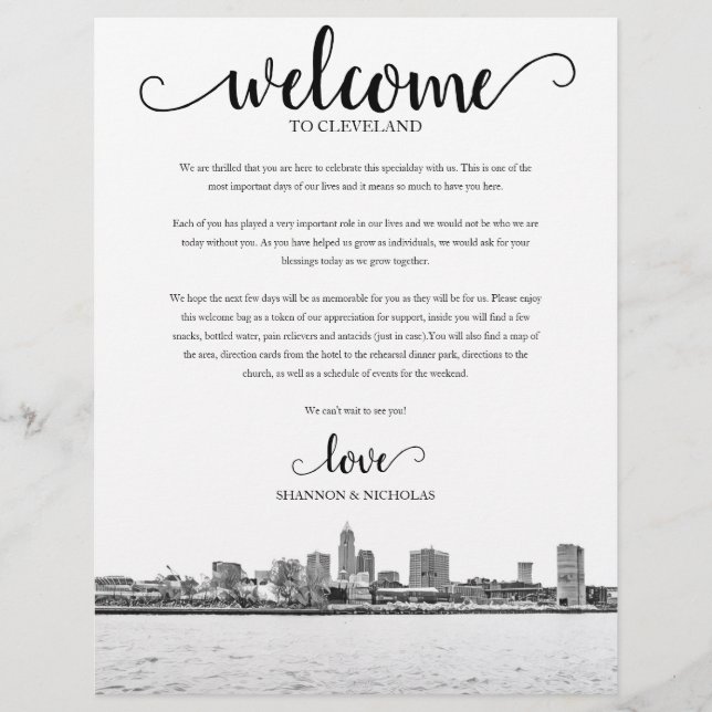 Papier Itinéraire de bienvenue du week-end Mariage Clevel (Devant)