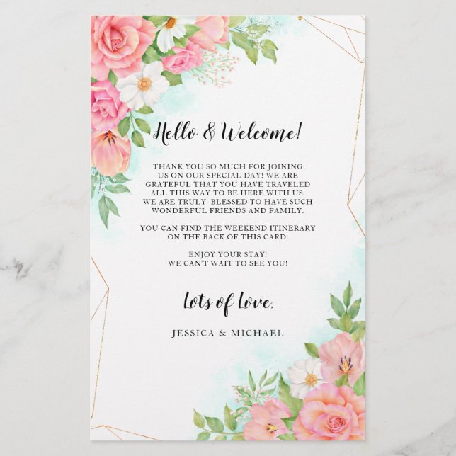 Papier Itinéraire de bienvenue pour Mariage Floral Ombre  (Devant)