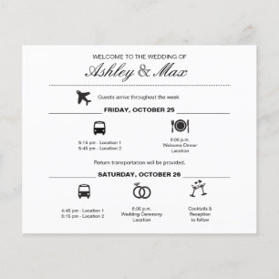 Papier Itinéraire de fin de semaine Mariage noir et blanc