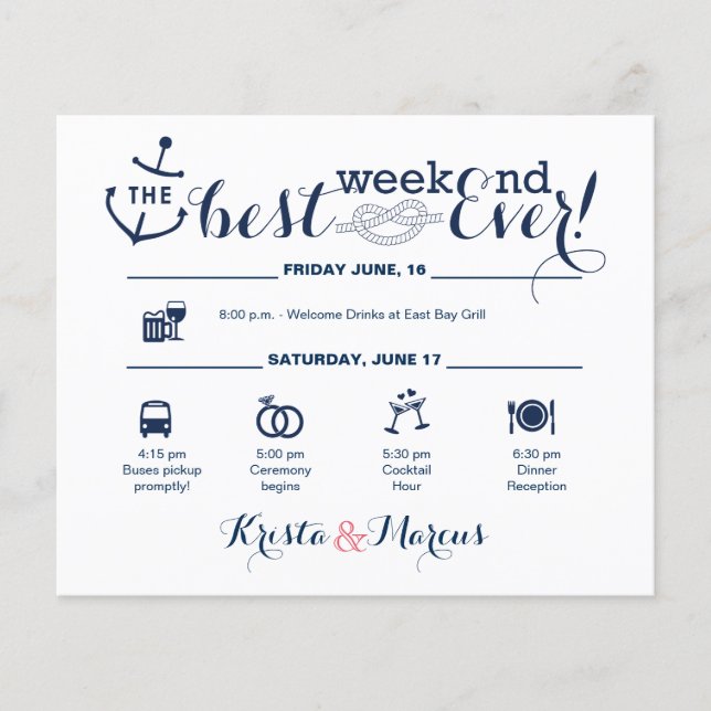 Papier Itinéraire du week-end du Mariage nautique 2 (Devant)