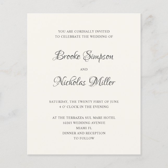 Papier IVOIRE | Simple Élégant Mariage Minimal coût (Devant)