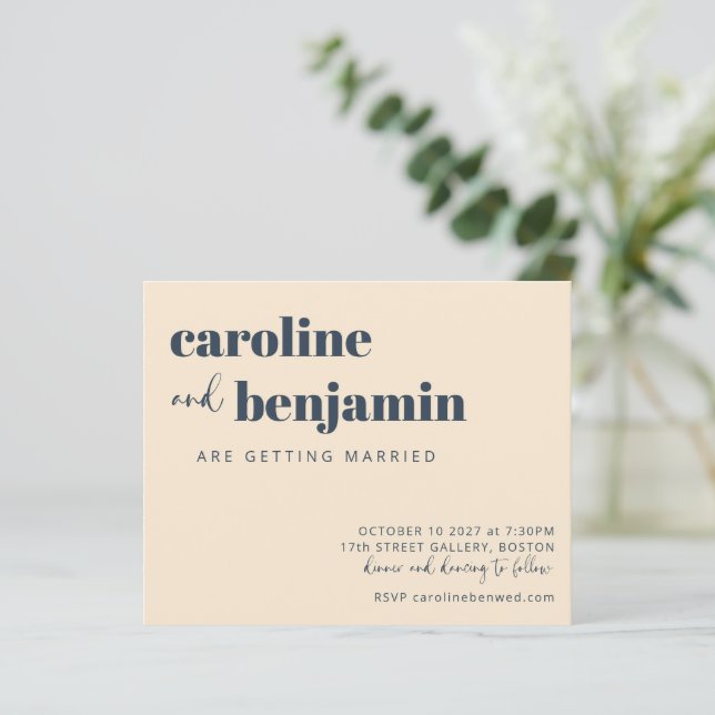 Papier Ivory Cream Marine Moderne Budget Faire-part de ma (Debout devant)