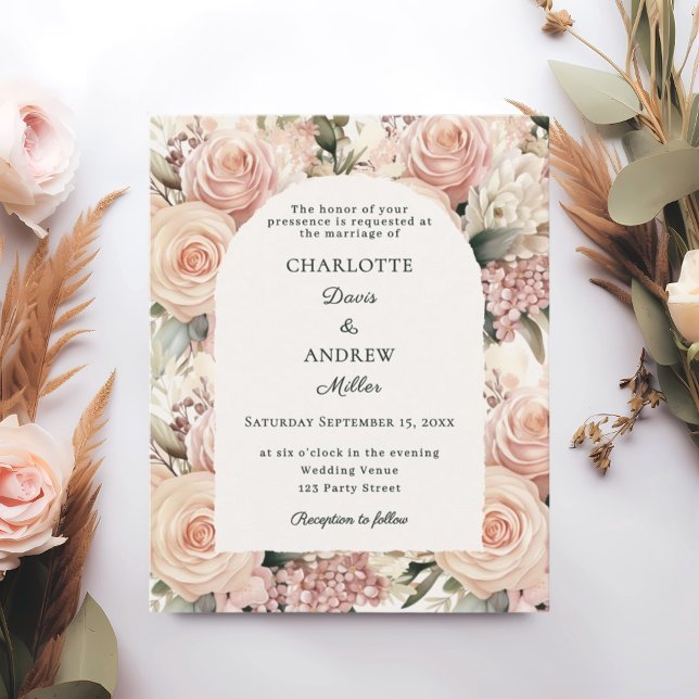 Papier Ivory dusty rose mauve florals wedding invitation (Créateur téléchargé)