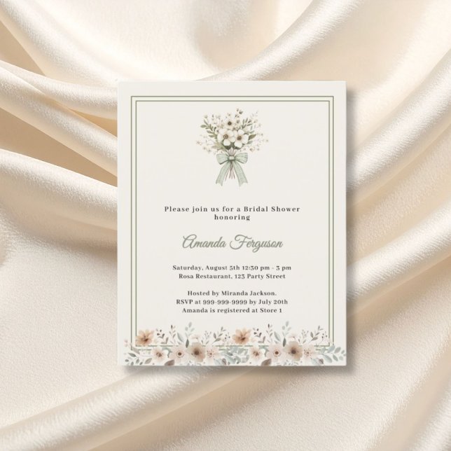 Papier Ivory green florals Bridal Shower invitation (Créateur téléchargé)
