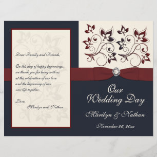 Papier Ivory, Navy et Claret Floral Wedding Program