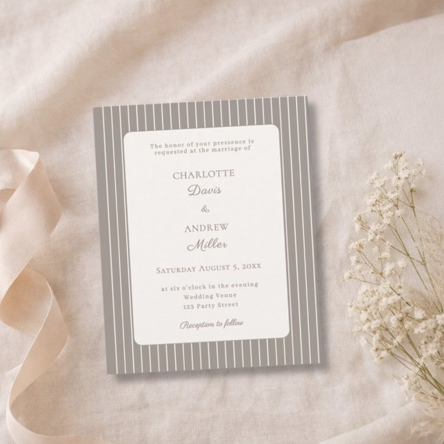 Papier Ivory Taupe Neutral Pinstriped Wedding  (Créateur téléchargé)
