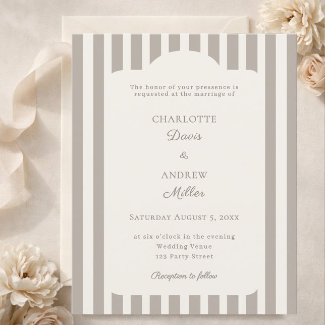 Papier Ivory Taupe Neutral Striped Wedding invitation (Créateur téléchargé)