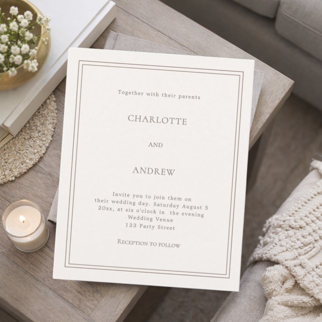 Papier Ivory taupe simple luxury wedding invitation (Créateur téléchargé)