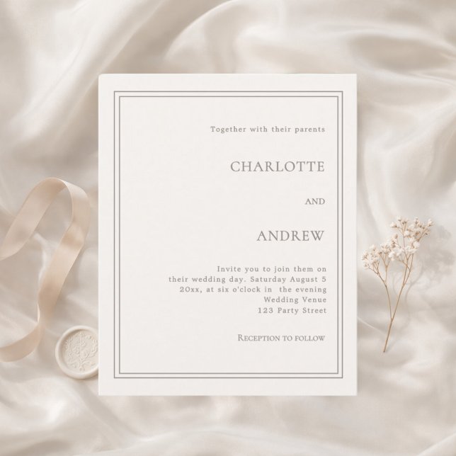 Papier Ivory taupe simple luxury wedding invitation (Créateur téléchargé)
