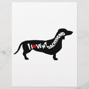 Papier J'aime cœur rouge ma silhouette de teckel