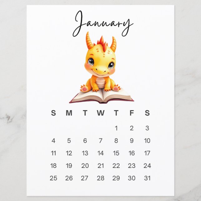 Papier January Baby Dragon Art Print Whimsical Fantasy  (Devant)