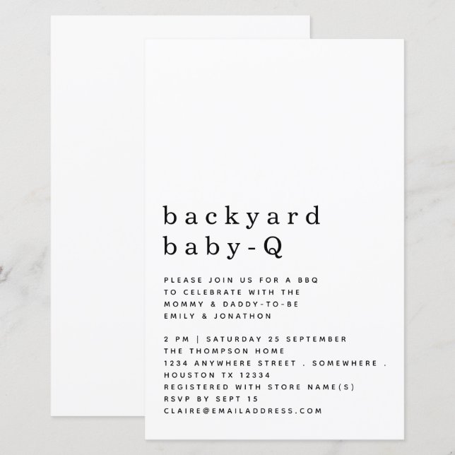 Papier Jardin Budget Bébé Q BBQ Douche Invitation simple (Devant / Derrière)