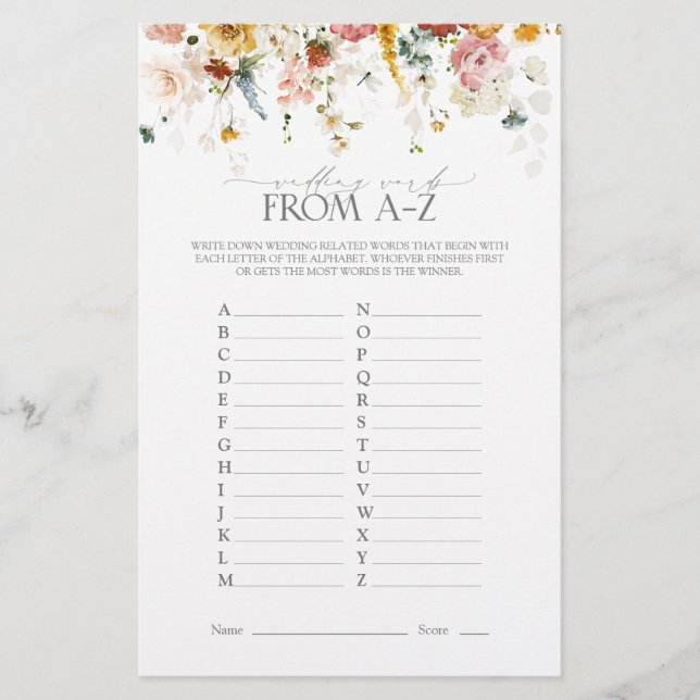 Papier Jardin Fleurs aquarelle Fête des mariées Jeu (Devant)