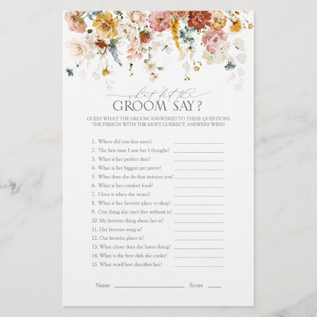 Papier Jardin Fleurs aquarelle Fête des mariées Jeu (Devant)