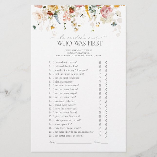 Papier Jardin Fleurs aquarelle Fête des mariées Jeu (Devant)
