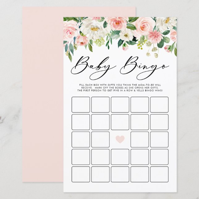 Papier Jardin Fleurs Bingo Baby shower Jeu (Devant / Derrière)