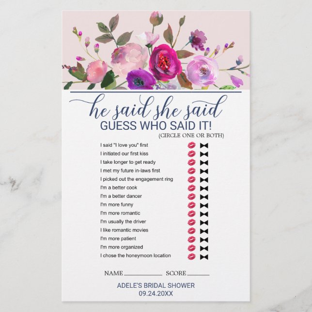 Papier Jardin Romantique Il A Dit Qu'Elle A Dit Jeu (Devant)