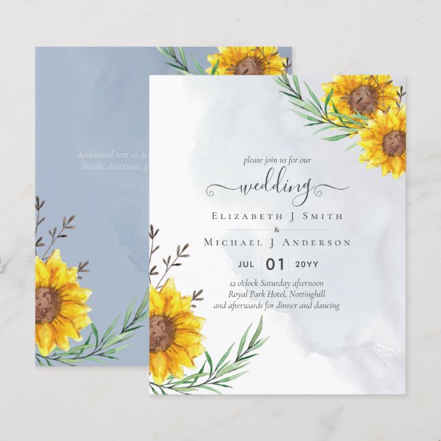 Papier Jardin Sunflowers Bleu Russe Boho Mariage (Devant / Derrière)
