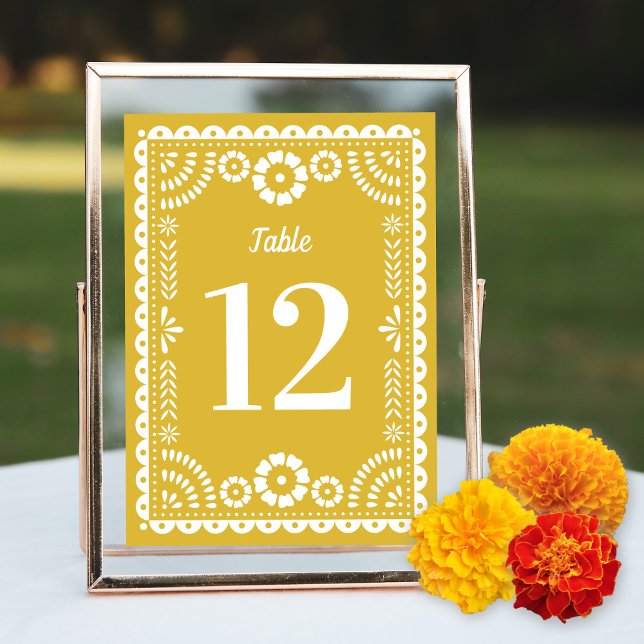 Papier jaune chaud Picado Mariage Numéro de table (Créateur téléchargé)