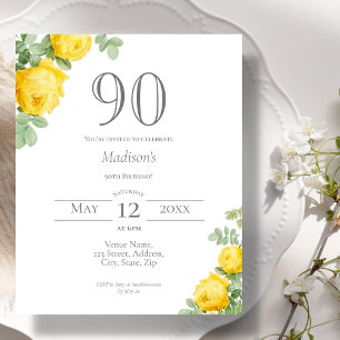 Papier Jaune floral 90e anniversaire Invitation budgéta