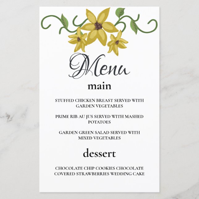 Papier Jaune Tournesol Floral Botanique Dessiné à la Main (Devant)