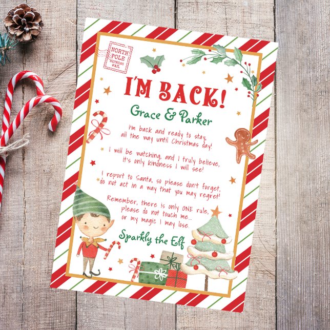 Papier Je suis de retour Lutin de Noël Bienvenue Lutin de (Welcome back elf letter that you can personalize and create Christmas magic with your Christmas Elf.)