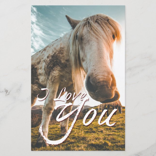 Papier Je t'aime avec cheval regardant (Devant)