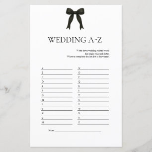 Papier Jeu A-Z Mariage Black Bow Fête des mariées moder