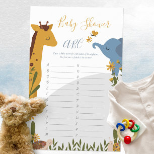 Papier Jeu ABC de Baby Shower Floral avec Animaux de Bébé