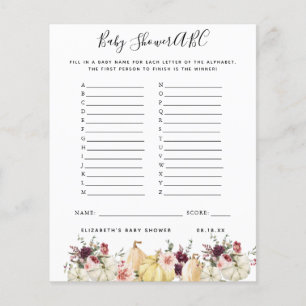 Papier Jeu ABC   Jeu de Baby shower Citrouille floral