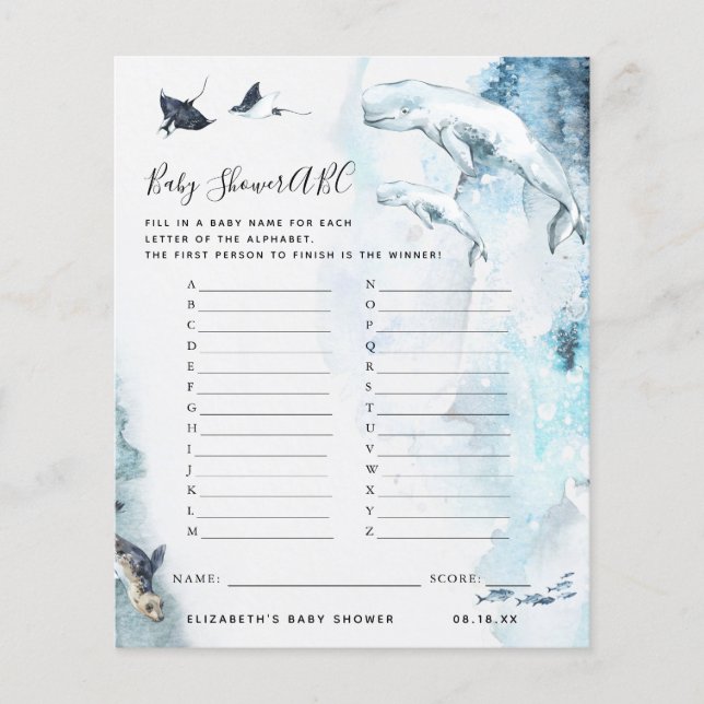 Papier Jeu ABC | Jeu de Baby shower océanique (Devant)