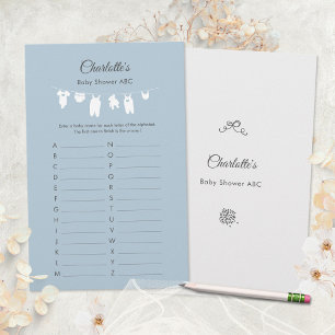 Papier Jeu ABC pour Baby Shower Minimaliste Bleu Poussiér