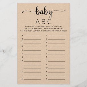Papier Jeu Baby ABC pour fête de bébé Alphabet