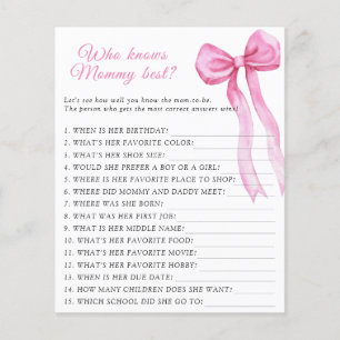 Papier Jeu baby shower à ruban rose Qui connaît le mieux
