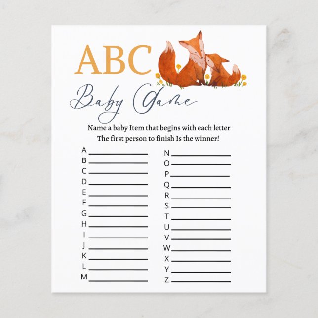 Papier Jeu Baby shower ABC (Devant)