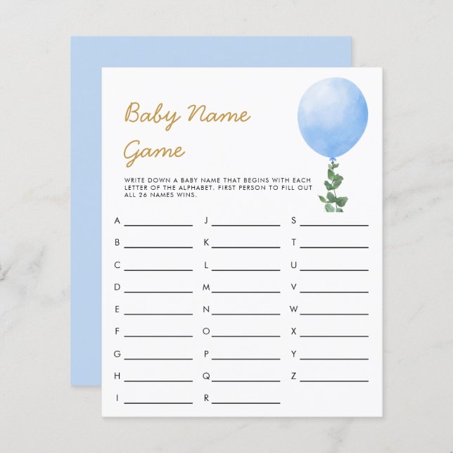 Papier Jeu Baby shower Bleu Balloon (Devant / Derrière)
