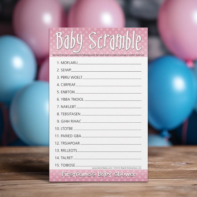 Papier Jeu baby shower - Brouillard Pois rose (Custom Shower Game)