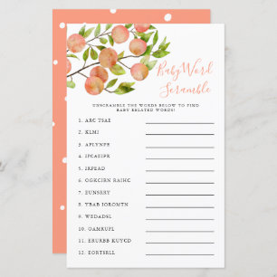 Papier Jeu Baby shower Mot de Peach