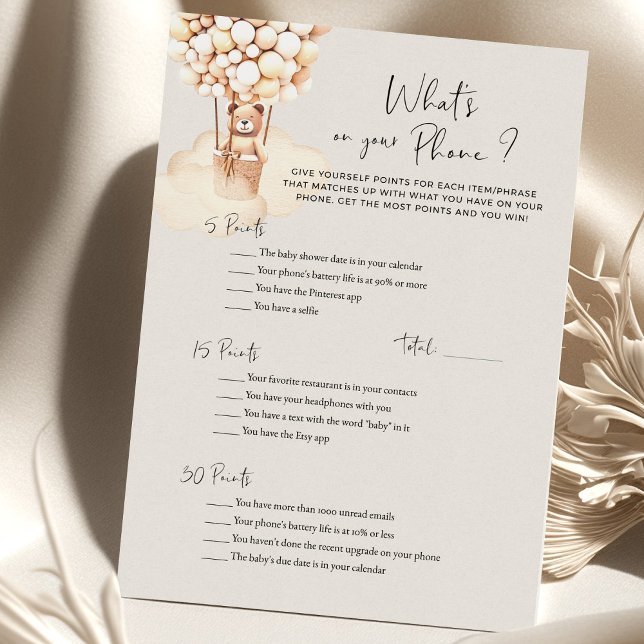 Papier Jeu Baby shower Ours Ce qui est sur votre téléphon (Créateur téléchargé)