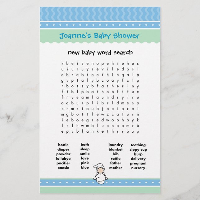 Papier Jeu baby shower - Recherche Word (Devant)